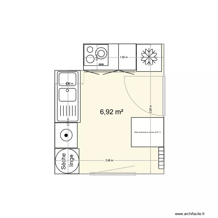 Cuisine. Plan de 1 Pièce et 7 m² Cuisine. Plan de 1 Pièce et 7 m²