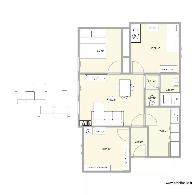 Appart. Plan de 9 pièces et 56 m²