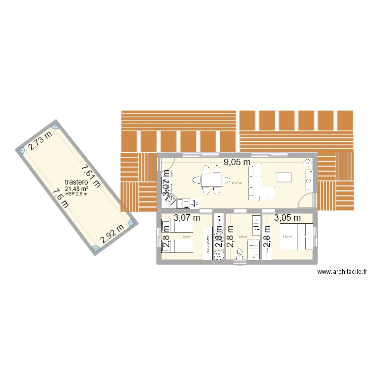 maison. Plan de 6 pièces et 74 m2