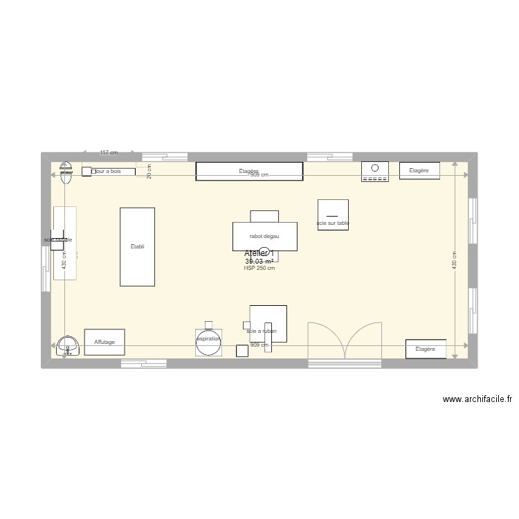 Atelier folie 1. Plan de 1 pièce et 39 m2