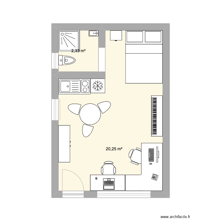 garage bureau. Plan de 2 pièces et 23 m2