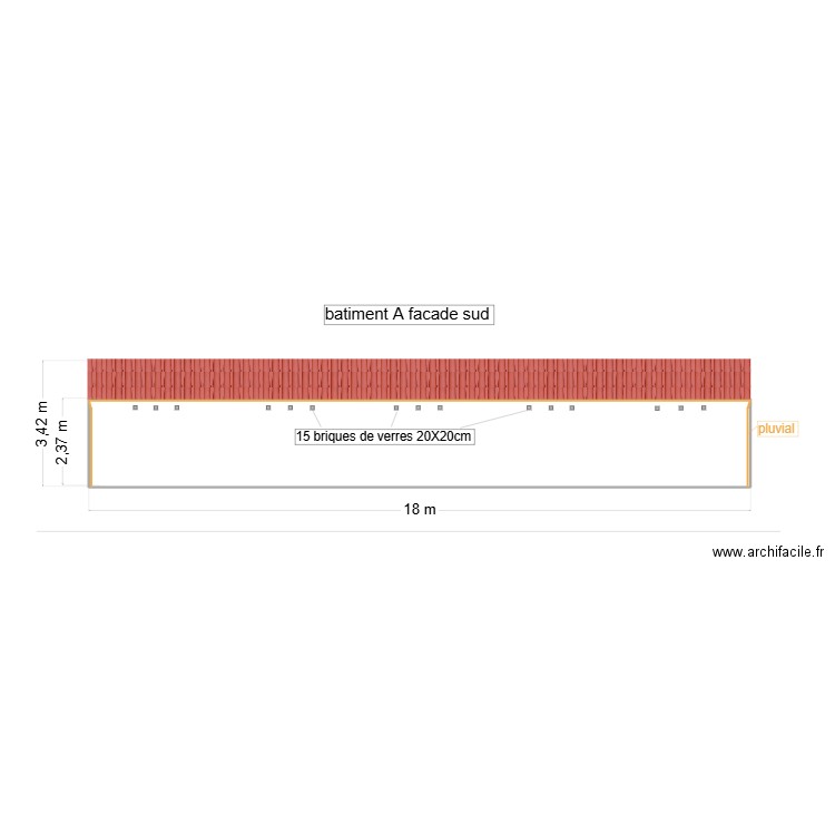 batiment A facade sud. Plan de 1 pièce et 43 m2