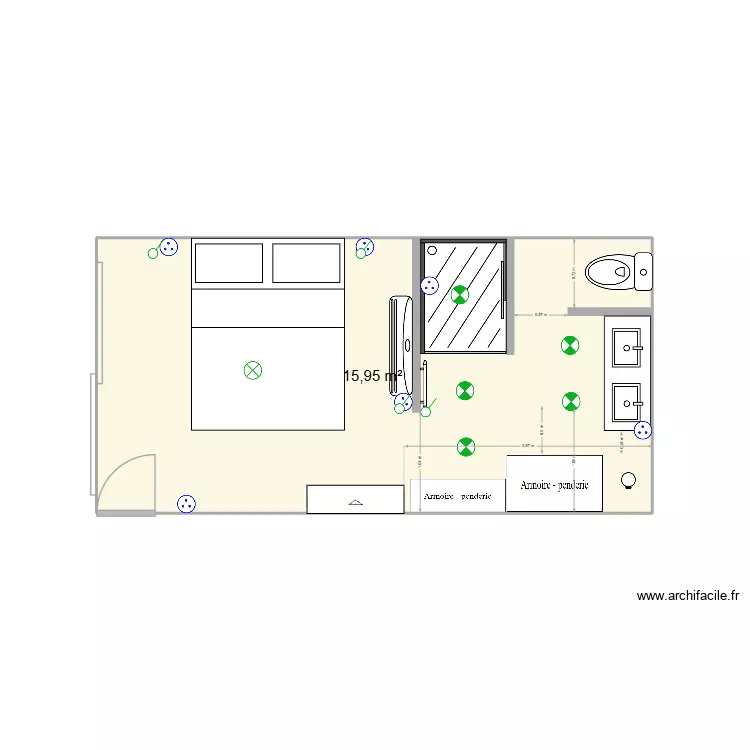 Chambre 1B. Plan de 1  et 16 m²