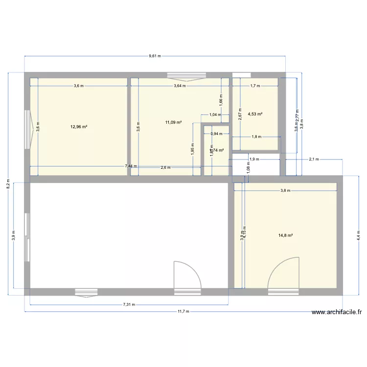 PLAN 2D petite maison. Plan de 5  et 45 m²