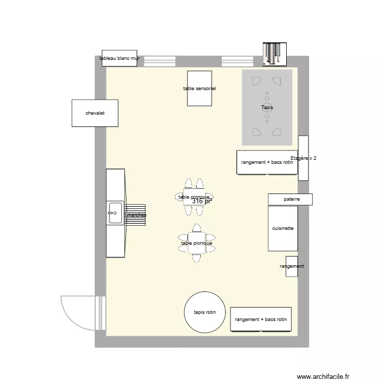 milieu de vie. Plan de 1  et 29 m²