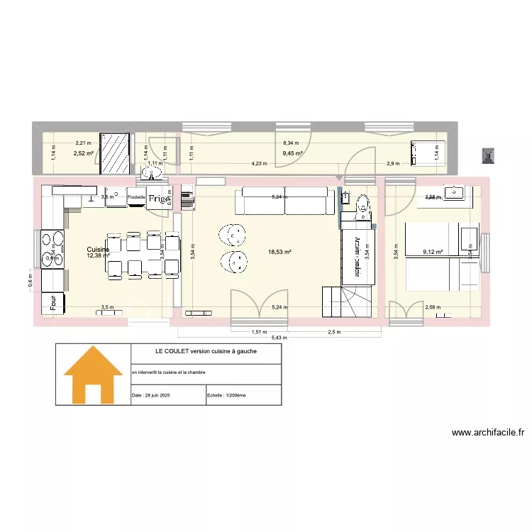Le Coulet version cuisine à gauche. Plan de Le Coulet version cuisine à gauche. Plan de