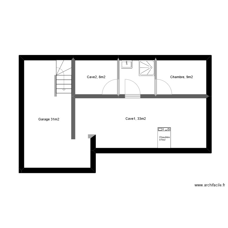 EtupesSousSol. Plan de 4 pièces et 46 m2