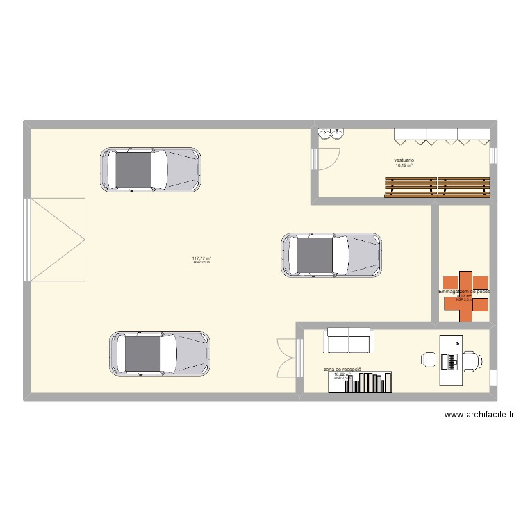 lavado de coches. Plan de 4 pièces et 158 m2