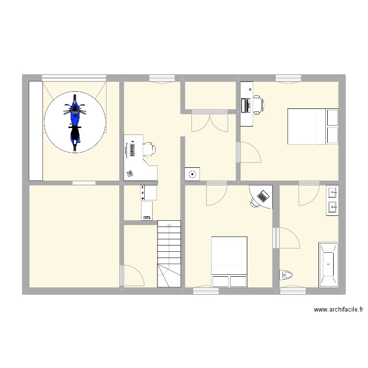 sous sol. Plan de 6 pièces et 90 m2