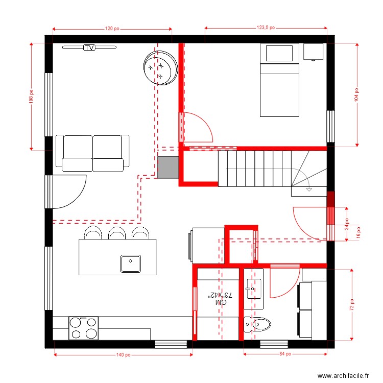 Lavoie rdch2.2. Plan de 2 pièces et 54 m2