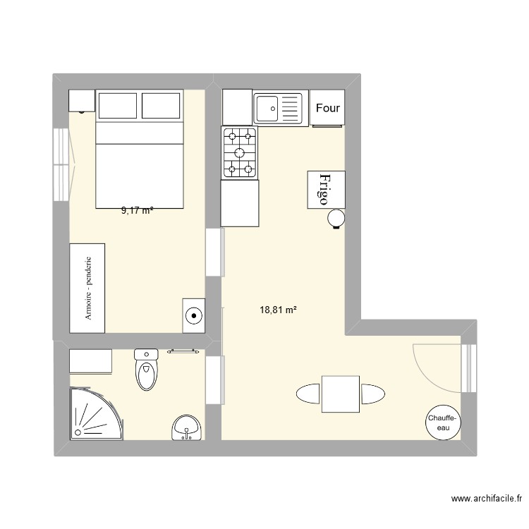 Sasha Verdiere. Plan de 2 pièces et 28 m2