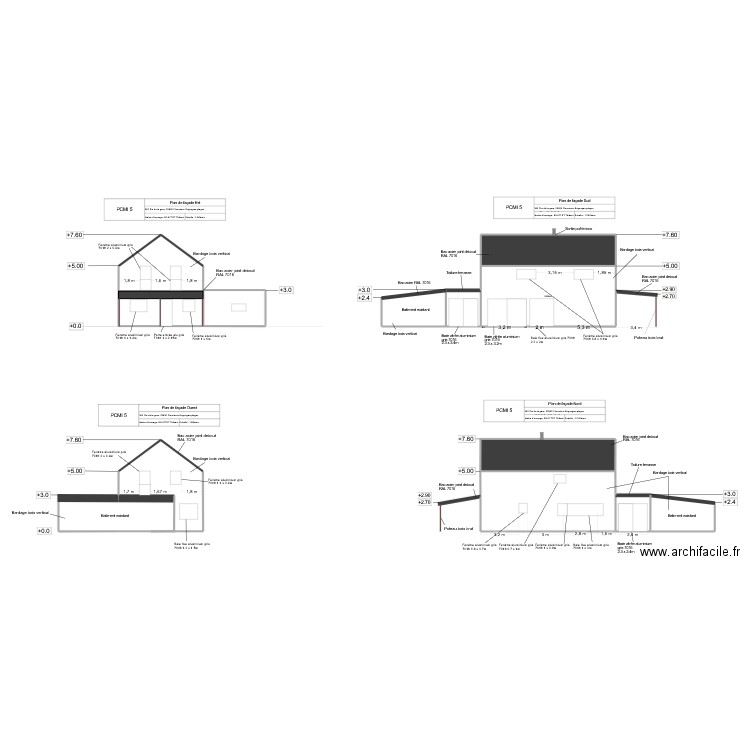 Plans de façade. Plan de 8 pièces et 226 m2