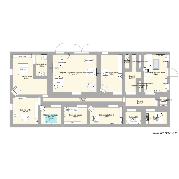 Plan institut . Plan de 19 pièces et 72 m2