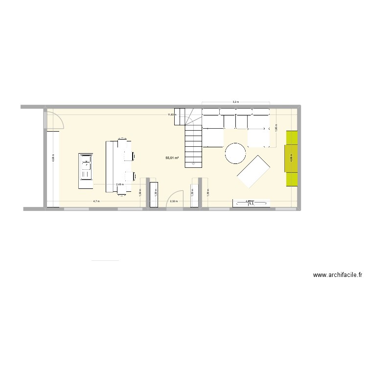 SALON. Plan de 1 pièce et 55 m2