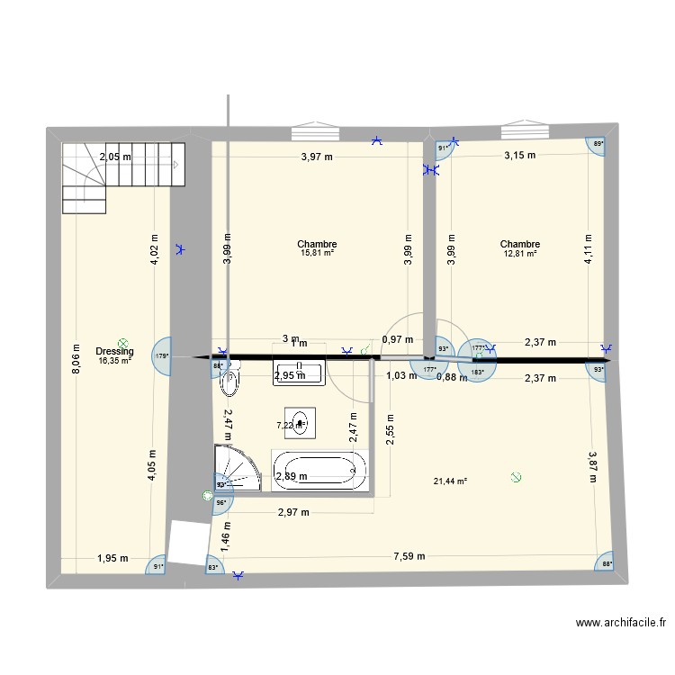 etage anne. Plan de 5 pièces et 74 m2