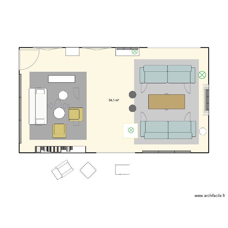 Tremoille. Plan de 1 pièce et 54 m2