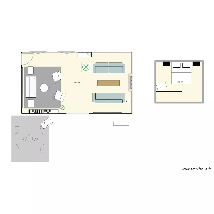 Tremoille. Plan de 2 pièces et 69 m²