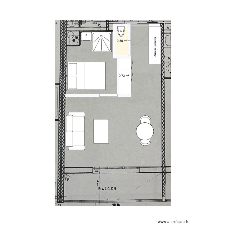 EG1. Plan de 2 pièces et 2 m2