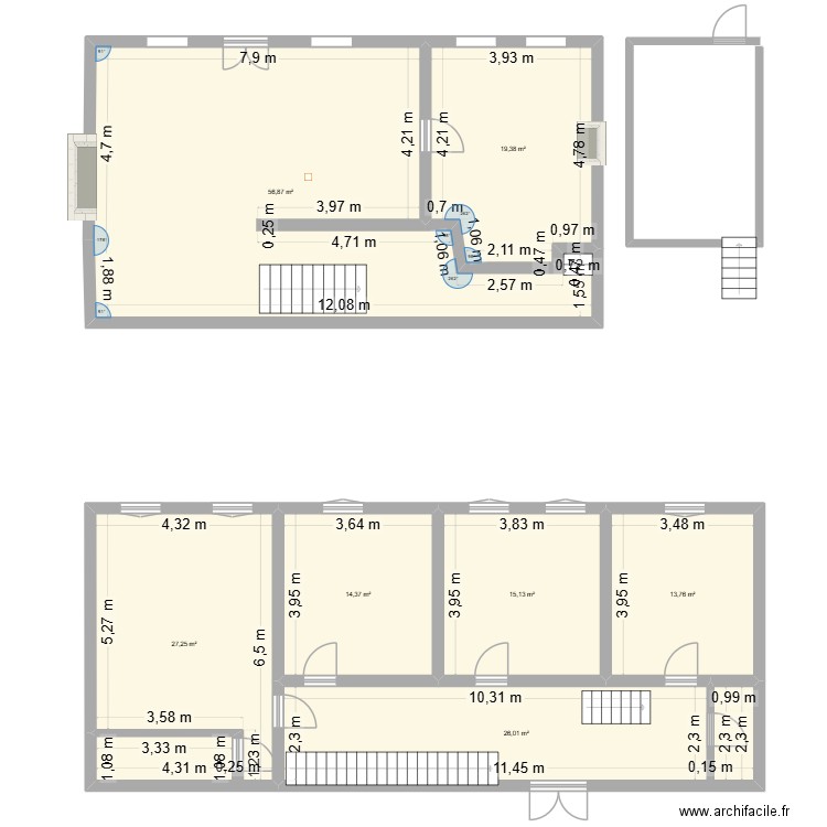 Tauves rdc. Plan de 7 pièces et 173 m2