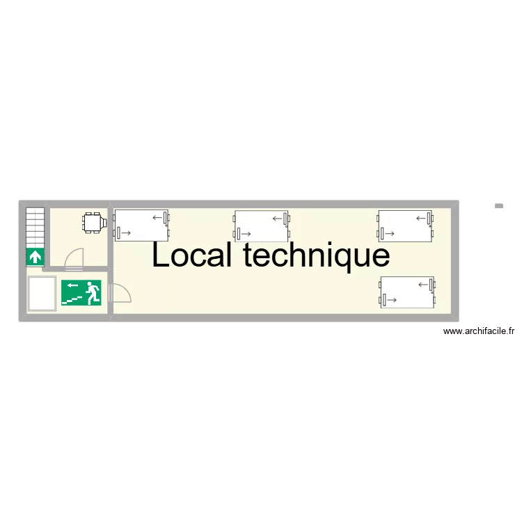 Hall local technique. Plan de 3  et 85 m²