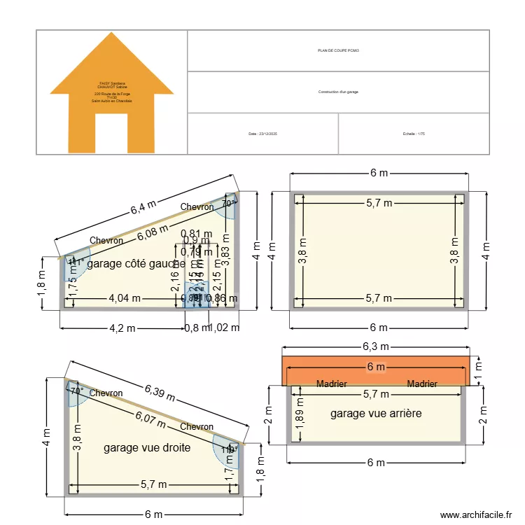 plan de coupe 4.5. Plan de 5  et 64 m²