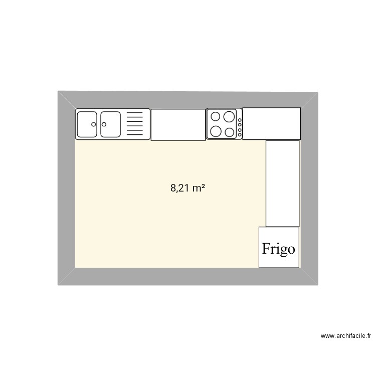 Jeanne cuisine. Plan de 1 pièce et 8 m2