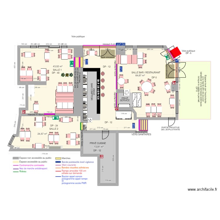 CAFE DES ARTS RDC APRES TRAVAUX vs 2023. Plan de 9 pièces et 203 m2