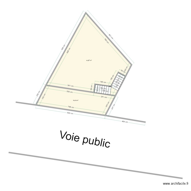 Acher chantier superficies. Plan de 3 pièces et 66 m2