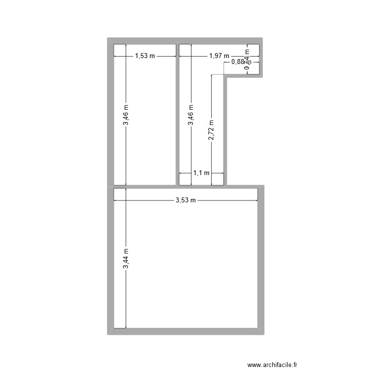 Vestiaires Bureau. Plan de 3 pièces et 22 m2