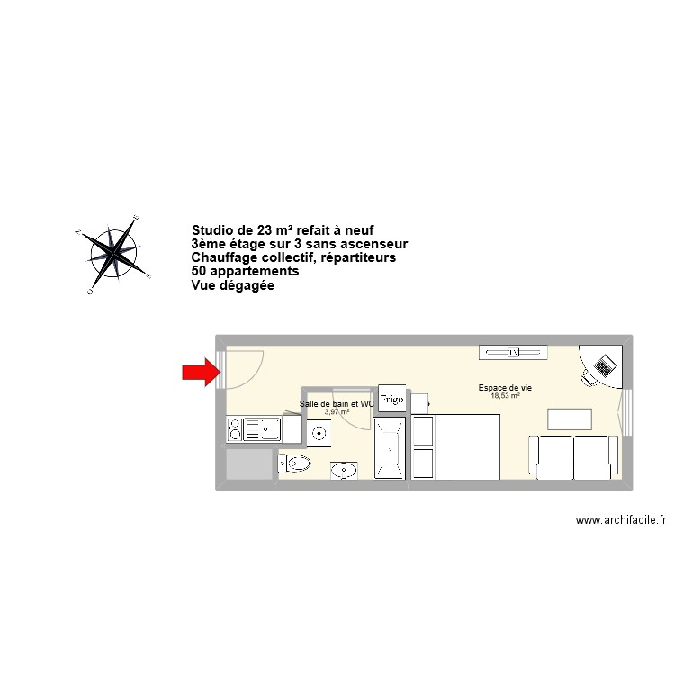 DIDIER Francois. Plan de 3 pièces et 23 m2