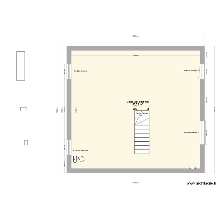 sous sol_vide2. Plan de 1 pièce et 55 m2
