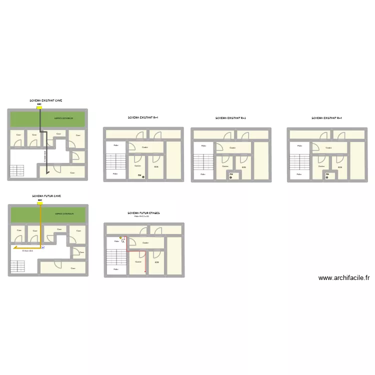 2 SALIS. Plan de 44  et 289 m²
