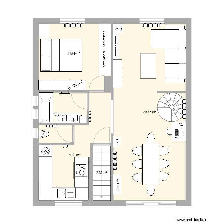 1er étage. Plan de 5 pièces et 58 m2