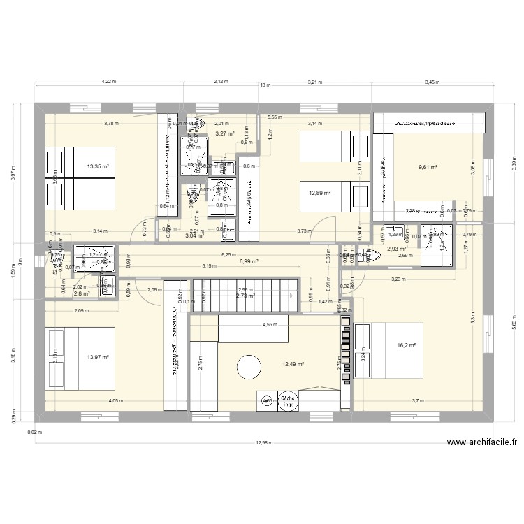 perols haut 13 04 2. Plan de 13 pièces et 101 m2