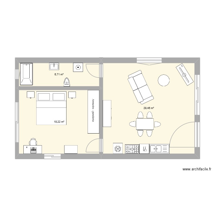 oce. Plan de 3 pièces et 54 m2