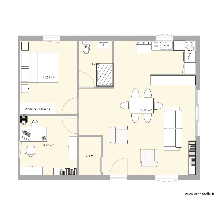 Plan RdC ID 2. Plan de 5 pièces et 63 m2