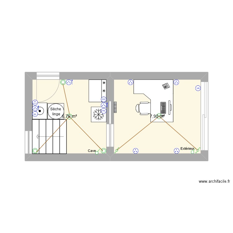 Buanderie + bureau. Plan de 2 pièces et 15 m2