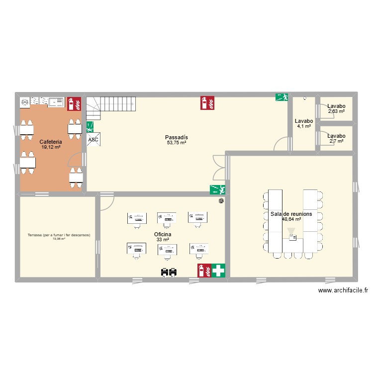 Planòl IPO 1a planata. Plan de 8 pièces et 184 m2