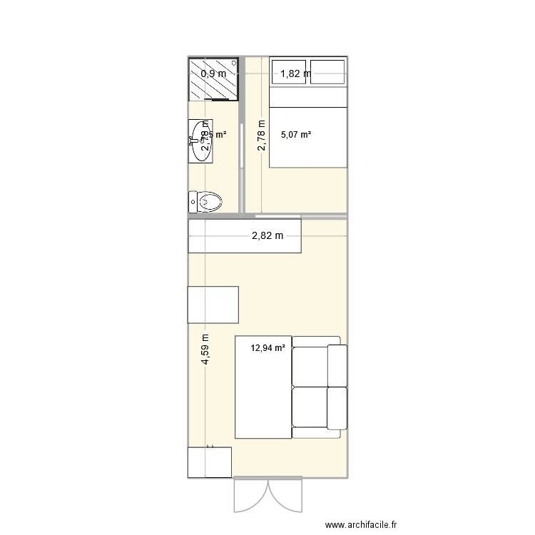 La Franqui. Plan de 3 pièces et 21 m2