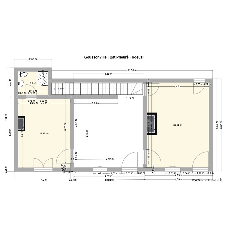 Goussonville - Prieuré - RdeCH. Plan de 4 pièces et 49 m2