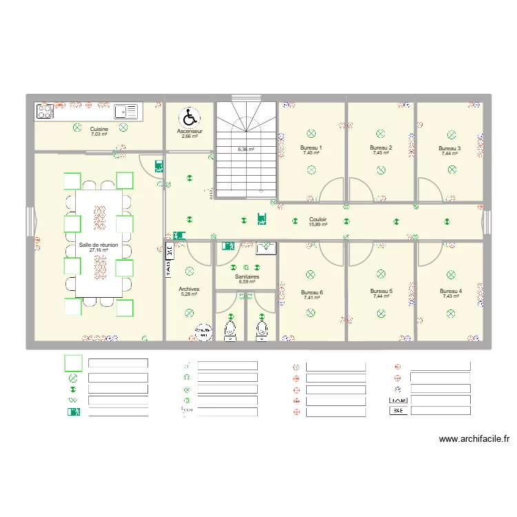 Combles mairie. Plan de 13  et 116 m²