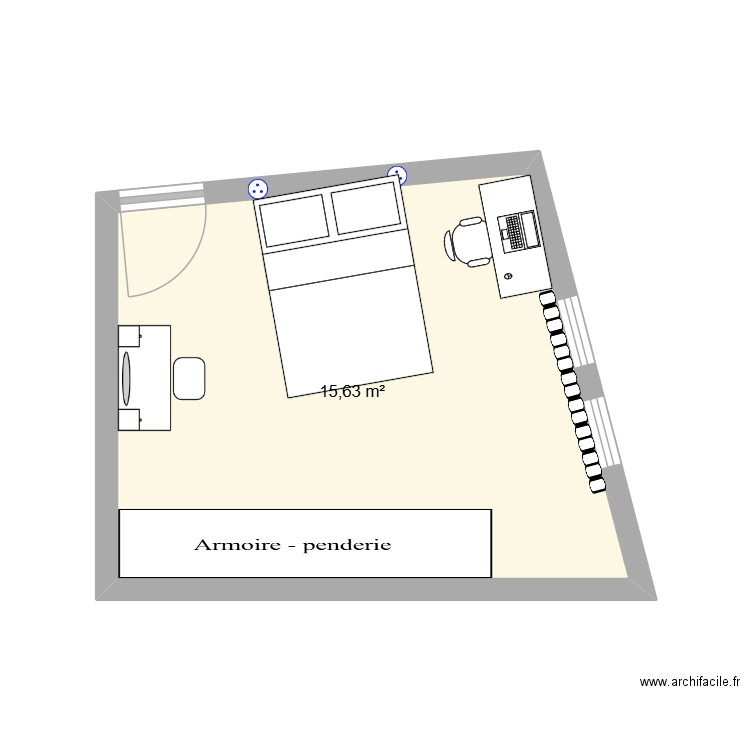 chambre. Plan de 1 pièce et 16 m2