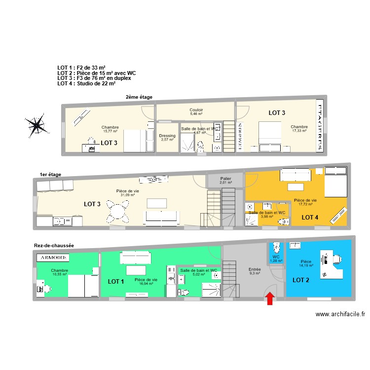 VERREAUX. Plan de 19 pièces et 165 m2