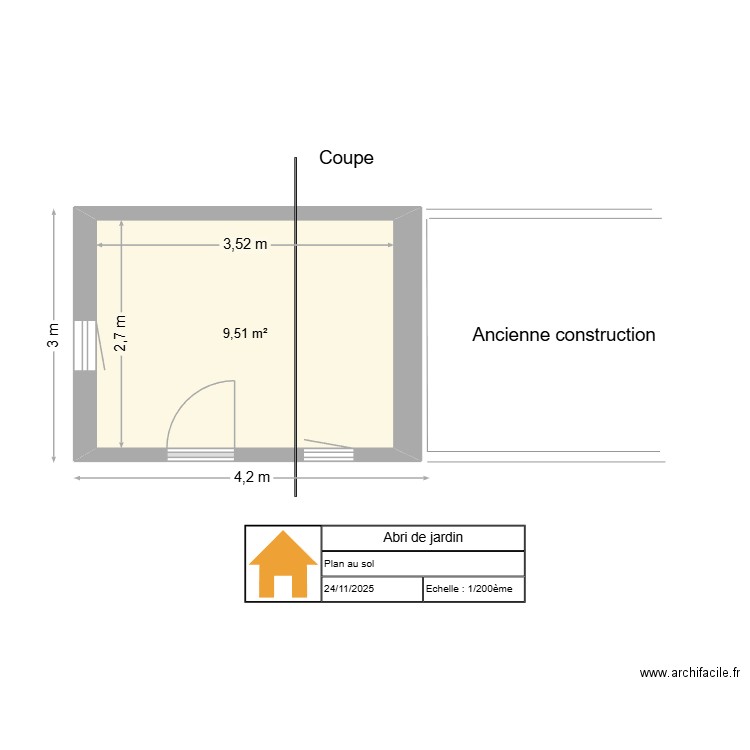 Abri de jardin. Plan de 1 pièce et 10 m2