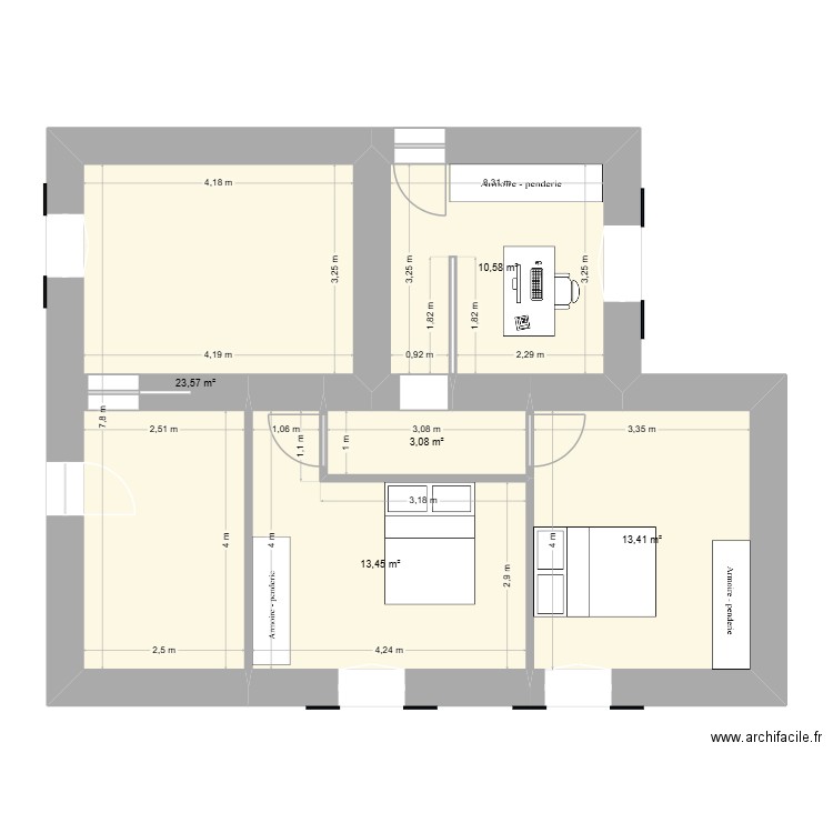 atelier. Plan de 5 pièces et 64 m2