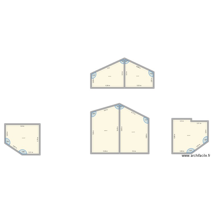 bat 2. Plan de 6 pièces et 214 m2