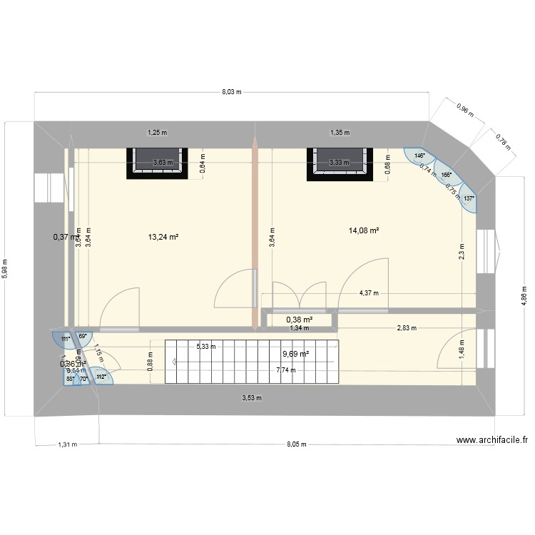 Couflens0. Plan de 6 pièces et 38 m2