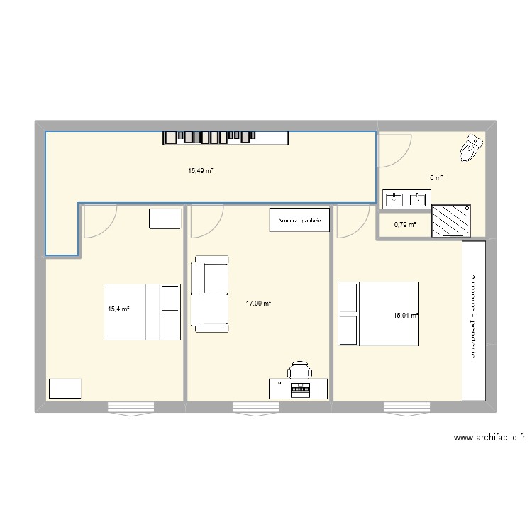 etage2. Plan de 6 pièces et 71 m2