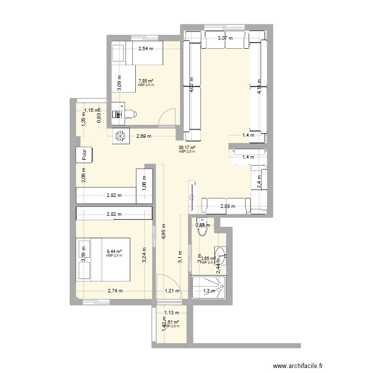 DYAR KENZA. Plan de 5 pièces et 59 m2