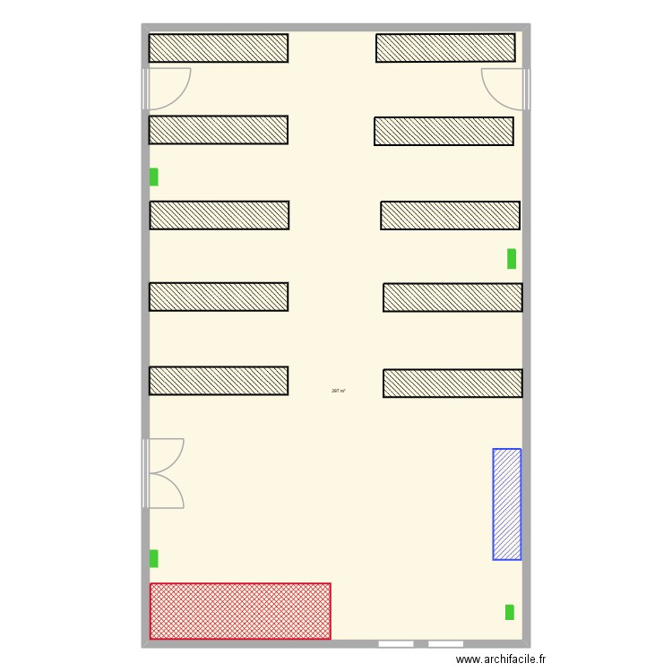 magasin. Plan de 1 pièce et 297 m2